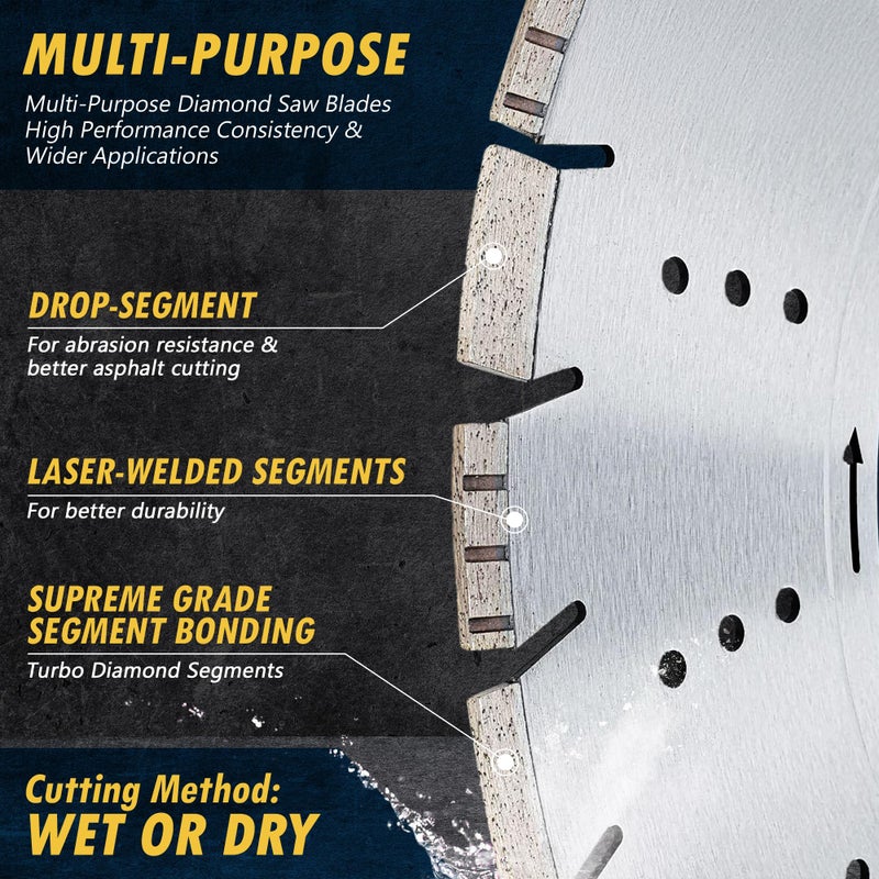 EDiamondTools 16" All Purpose Diamond Saw Blades for Hard/Reinforced Concrete, Asphalt, Granite, Terrazzo, Ductile Iron Piping, 5-5/8" Cutting Depth, 1" Arbor - Image 5